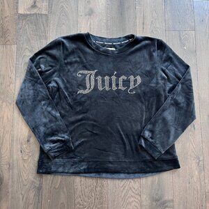 Juicy Couture Velour Rhinestone Logo Sweatshirt Black Size L Pullover Sleepwear